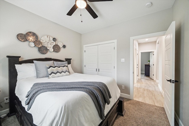 25747 Beaver Run Dr, Huffman, TX 77336 - bedroom with a closet, carpet, baseboards, and ceiling fan