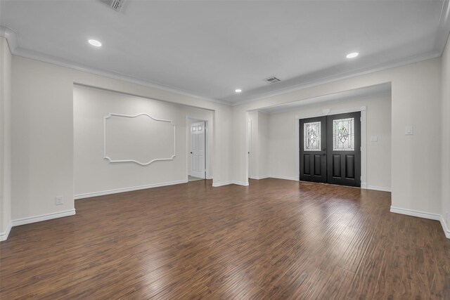15905 Lakeview Dr, Jersey Village, TX 77040 - foyer featuring crown molding, wood finished floors, french doors, and recessed lighting