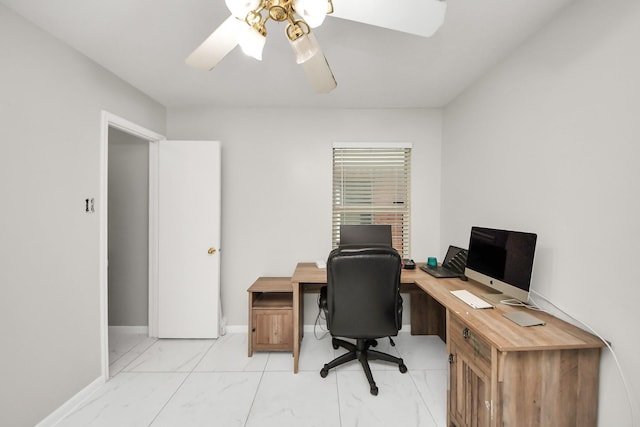 8707 Tartan Walk Ln, Houston, TX 77075 - office featuring light marble finish floors and a ceiling fan