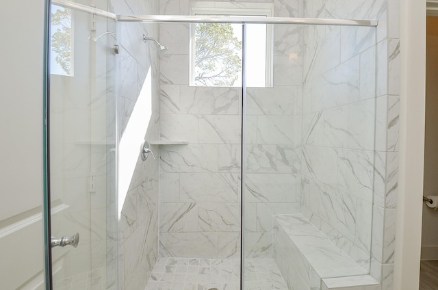 9414 Kerrwood Ln Unit B, Houston, TX 77080 - full bath with a marble finish shower and healthy amount of natural light