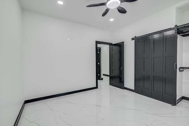 5911 Rietta, Houston, TX 77016 - unfurnished bedroom featuring light marble finish floors, recessed lighting, and ceiling fan