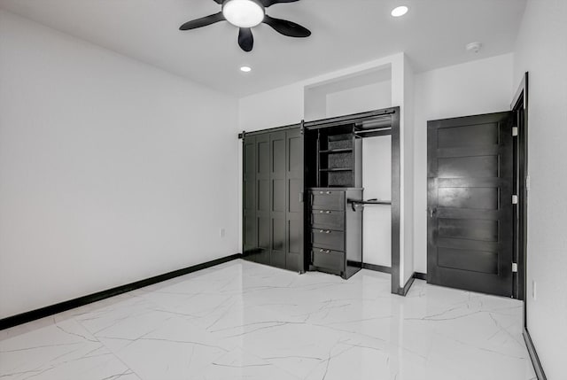 5911 Rietta, Houston, TX 77016 - unfurnished bedroom featuring marble tiled floors, recessed lighting, and a ceiling fan