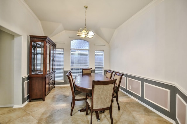 21323 Hannover Frst, Spring, TX 77388 - dining room featuring a chandelier, lofted ceiling, light tile patterned floors, and ornamental molding
