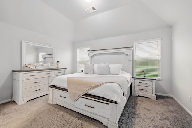 15322 Laceleaf Trl, Houston, TX 77044 - bedroom featuring light carpet, vaulted ceiling, and baseboards