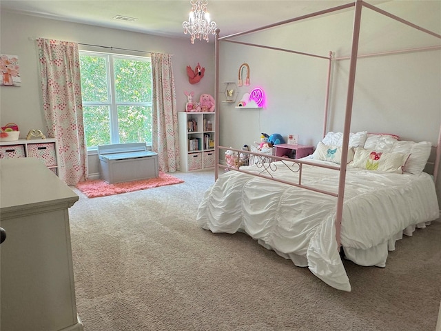 201 Deen Dr, Houston, TX 77336 - bedroom featuring carpet floors and a chandelier