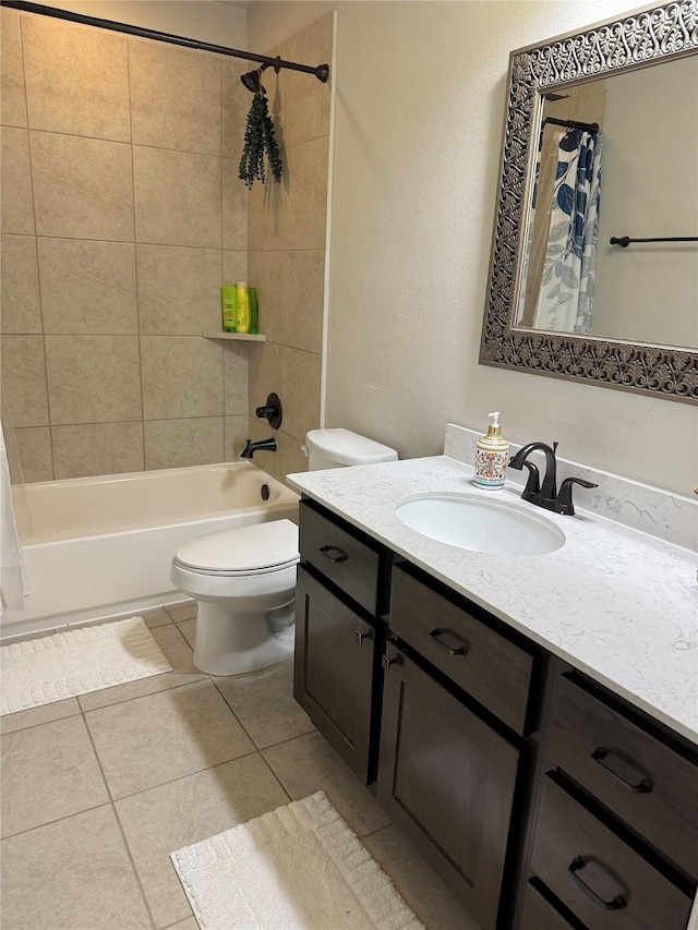 201 Deen Dr, Houston, TX 77336 - full bathroom with vanity, shower / tub combo, toilet, and tile patterned floors