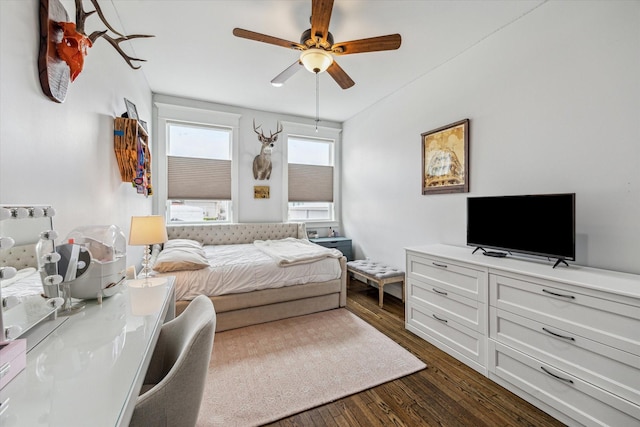 1212 Bingham St, Houston, TX 77007 - bedroom featuring dark wood-style floors and ceiling fan