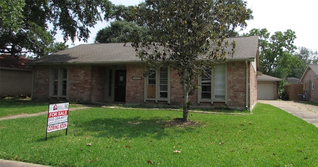 16114 Forest Bend Ave, Friendswood, TX 77546 - single story home with brick siding, a front yard, a garage, and a shingled roof