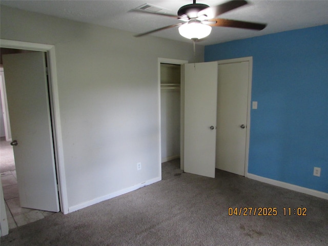 16114 Forest Bend Ave, Friendswood, TX 77546 - unfurnished bedroom with carpet flooring, a closet, a ceiling fan, and baseboards