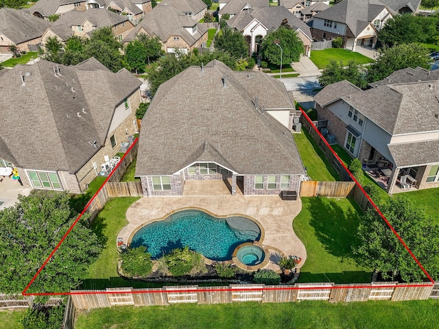 17218 Meek Pass Dr, Cypress, TX 77433 - aerial view of residential area featuring a pool area and property boundaries highlighted