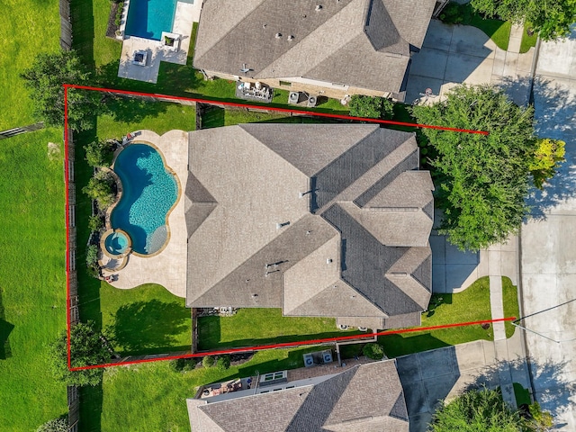 17218 Meek Pass Dr, Cypress, TX 77433 - aerial view of property's location with a pool area and property parcel outlined