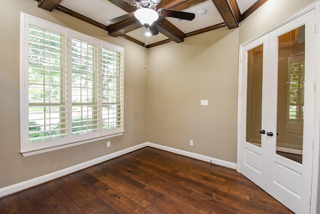 17218 Meek Pass Dr, Cypress, TX 77433 - spare room with coffered ceiling, healthy amount of natural light, french doors, baseboards, and beamed ceiling