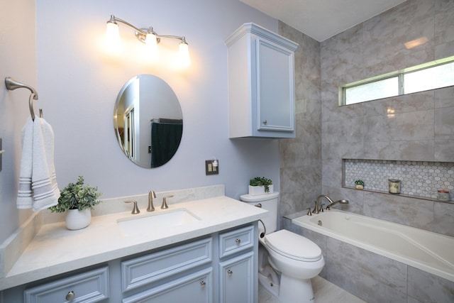 23302 Green Forest St, Hockley, TX 77447 - full bath featuring tiled tub, toilet, vanity, and a shower