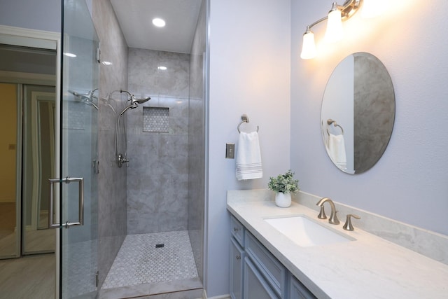 23302 Green Forest St, Hockley, TX 77447 - bathroom with vanity and tiled shower