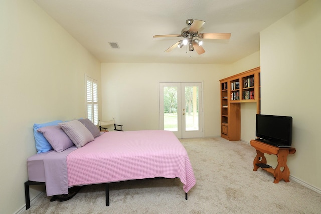 23302 Green Forest St, Hockley, TX 77447 - carpeted bedroom featuring french doors, ceiling fan, and access to outside
