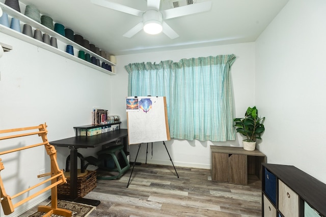 117 Tuna St, Galveston, TX 77550 - home office featuring wood finished floors and ceiling fan