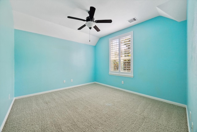 27208 Adrian Hills Ln, Spring, TX 77386 - carpeted empty room with lofted ceiling, a ceiling fan, and baseboards