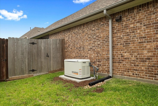 106 Comal Dr, Baytown, TX 77523 - exterior view of a power unit, gutters, brick siding, a downspout, and a shingled roof