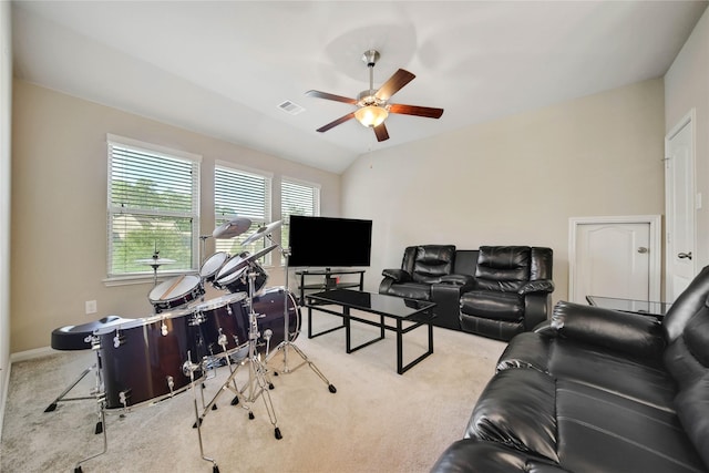 2635 Cedar Path Ln, Conroe, TX 77385 - living area featuring ceiling fan, carpet floors, and baseboards
