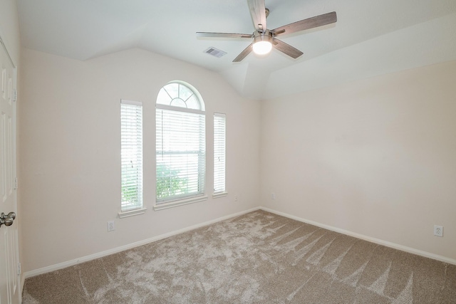9203 Windy Spring Ct, Houston, TX 77089 - empty room with a ceiling fan, carpet flooring, lofted ceiling, and baseboards