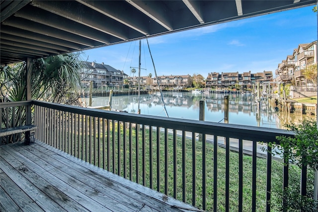 18138 Bal Harbour Dr, Houston, TX 77058 - wooden deck with a water view, a residential view, and a yard