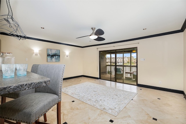 18138 Bal Harbour Dr, Houston, TX 77058 - interior space with crown molding, baseboards, and a ceiling fan