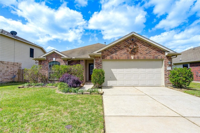 21811 Blossom Grove Ln, Spring, TX 77379 - view of front of property featuring brick siding, a garage, concrete driveway, and a front lawn