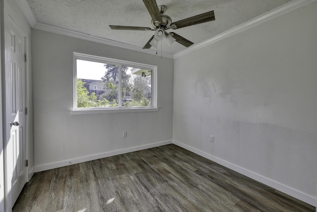 7437 Navasota St, Houston, TX 77016 - spare room with dark wood finished floors, ceiling fan, baseboards, ornamental molding, and a textured ceiling