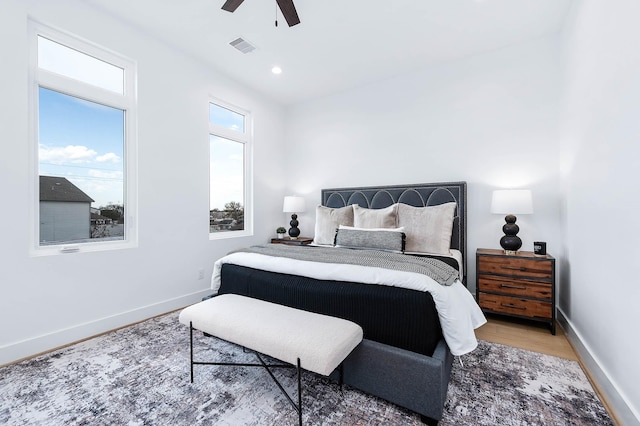 3808 Jefferson St, Houston, TX 77003 - bedroom with wood finished floors, baseboards, ceiling fan, and recessed lighting
