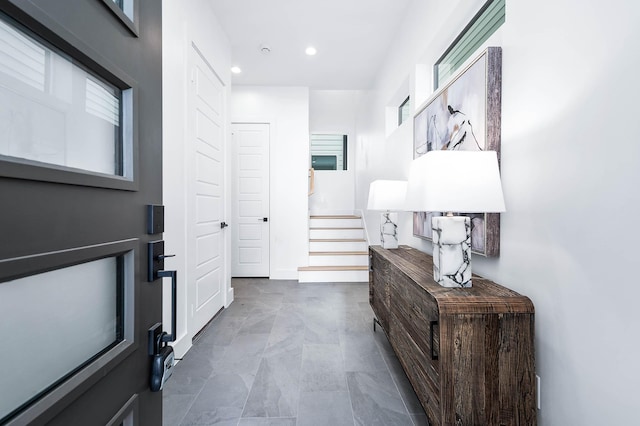 3808 Jefferson St, Houston, TX 77003 - entryway with recessed lighting, stairway, and baseboards