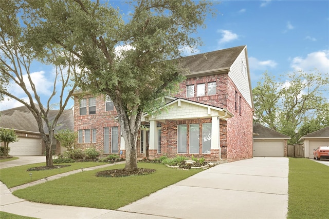 3730 Arundel Gardens Ln, Sugar Land, TX 77498 - view of front of house featuring brick siding, a front lawn, and a detached garage
