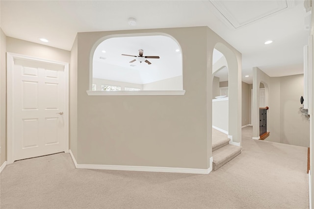 3730 Arundel Gardens Ln, Sugar Land, TX 77498 - hallway with carpet flooring, baseboards, recessed lighting, and arched walkways
