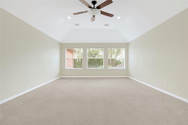 3730 Arundel Gardens Ln, Sugar Land, TX 77498 - unfurnished room with ceiling fan, recessed lighting, light carpet, baseboards, and lofted ceiling