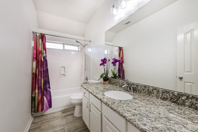 7518 Rain Meadow Ln, Cypress, TX 77433 - bathroom with shower / bathtub combination with curtain, vanity, and toilet