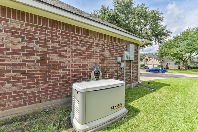 7518 Rain Meadow Ln, Cypress, TX 77433 - exterior view of a power unit, brick siding, electric meter, and gutters