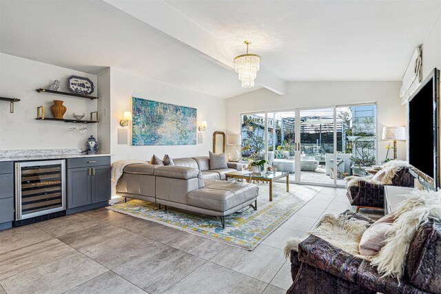5231 Lamonte Ln, Houston, TX 77092 - living room featuring wine cooler, a bar, and a chandelier