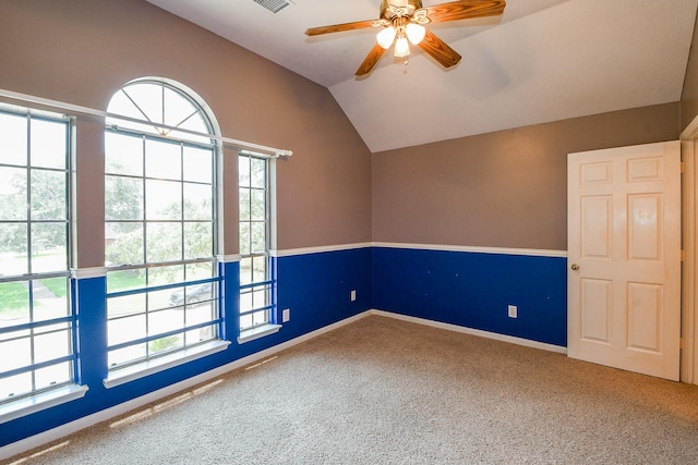 3550 Beacons Vw, Friendswood, TX 77546 - carpeted spare room with vaulted ceiling, ceiling fan, and baseboards
