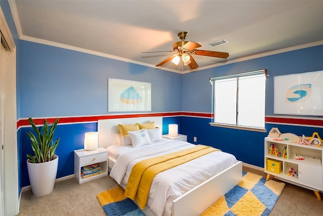 3550 Beacons Vw, Friendswood, TX 77546 - bedroom featuring carpet, crown molding, baseboards, and ceiling fan
