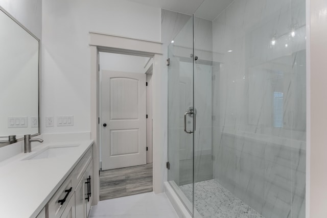 337 Todd St, Tomball, TX 77375 - bathroom featuring vanity and a stall shower