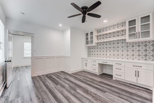 337 Todd St, Tomball, TX 77375 - unfurnished office featuring built in study area, ceiling fan, dark wood finished floors, and recessed lighting