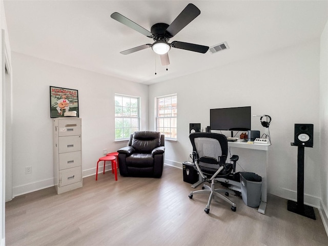 2302 Hewitt Dr, Houston, TX 77018 - office space featuring wood finished floors, ceiling fan, and baseboards