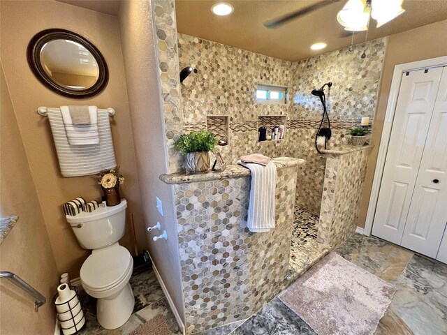 728 S Remington Dr, Angleton, TX 77515 - full bathroom featuring walk in shower, toilet, and ceiling fan