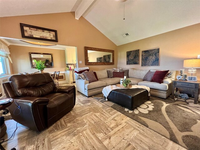 728 S Remington Dr, Angleton, TX 77515 - living area with beam ceiling and high vaulted ceiling