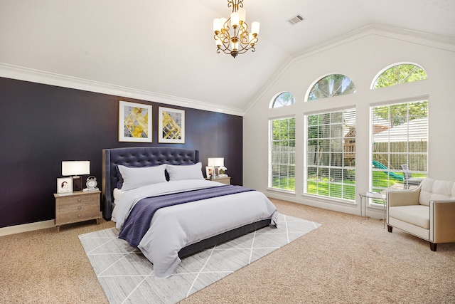 24714 Valleylight Dr, Katy, TX 77494 - carpeted bedroom with lofted ceiling and a chandelier
