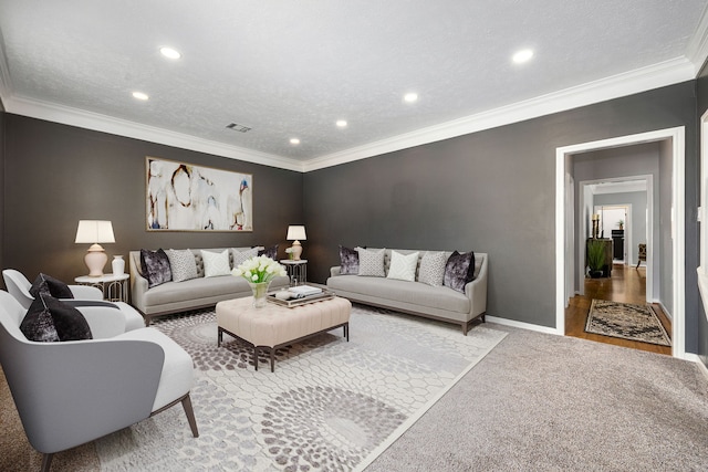 24714 Valleylight Dr, Katy, TX 77494 - carpeted living room featuring recessed lighting, crown molding, and baseboards