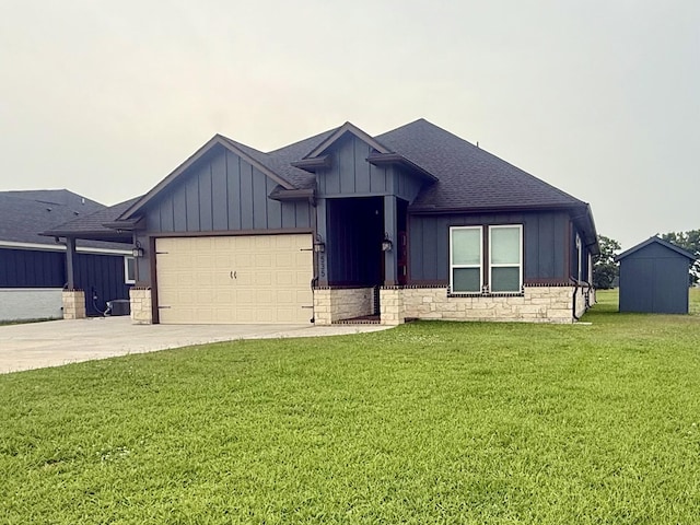535 Longhorn Trl, Angleton, TX 77515 - view of front of property featuring board and batten siding, driveway, a garage, a shingled roof, and stone siding