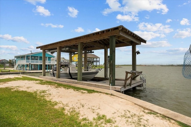 7014 Terrasso Dr, Hitchcock, TX 77563 - dock area featuring a water view and boat lift