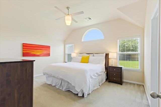 3502 Barrington Ct, Pearland, TX 77584 - bedroom featuring lofted ceiling, light carpet, baseboards, and a ceiling fan