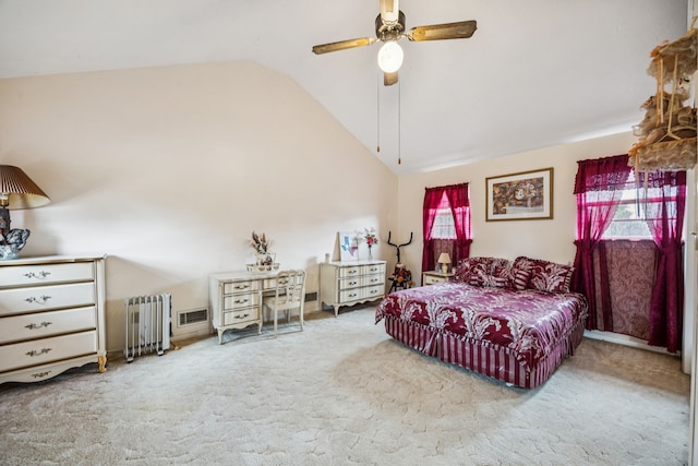 16219 Dundee Rd, Cypress, TX 77429 - carpeted bedroom with lofted ceiling, ceiling fan, and radiator heating unit