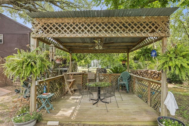 16219 Dundee Rd, Cypress, TX 77429 - wooden terrace with ceiling fan and outdoor dining space